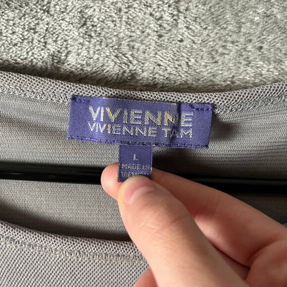 Vivienne Tam Gray Mesh Sleeves Top T Shirt size Large Vintage Y2K - Picture 7 of 7